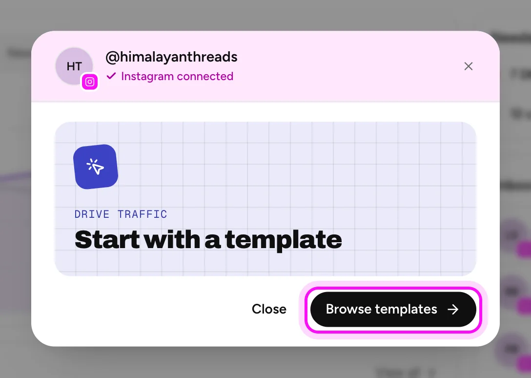 The Start with a template card after saving the answers