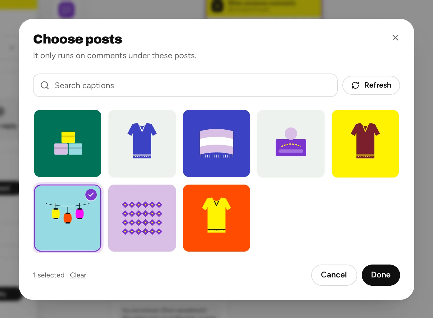 The Choose posts dialog with the giveaway post ticked