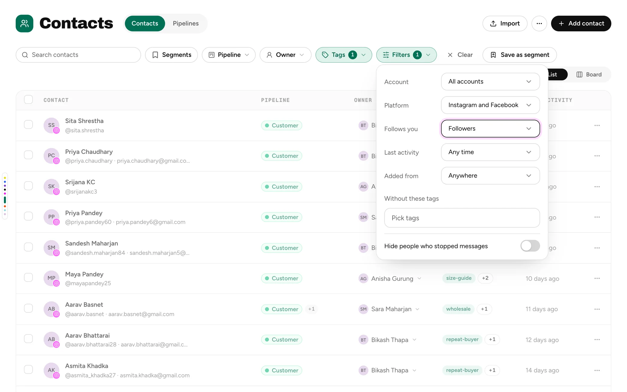 More filters with Follows you set to Followers