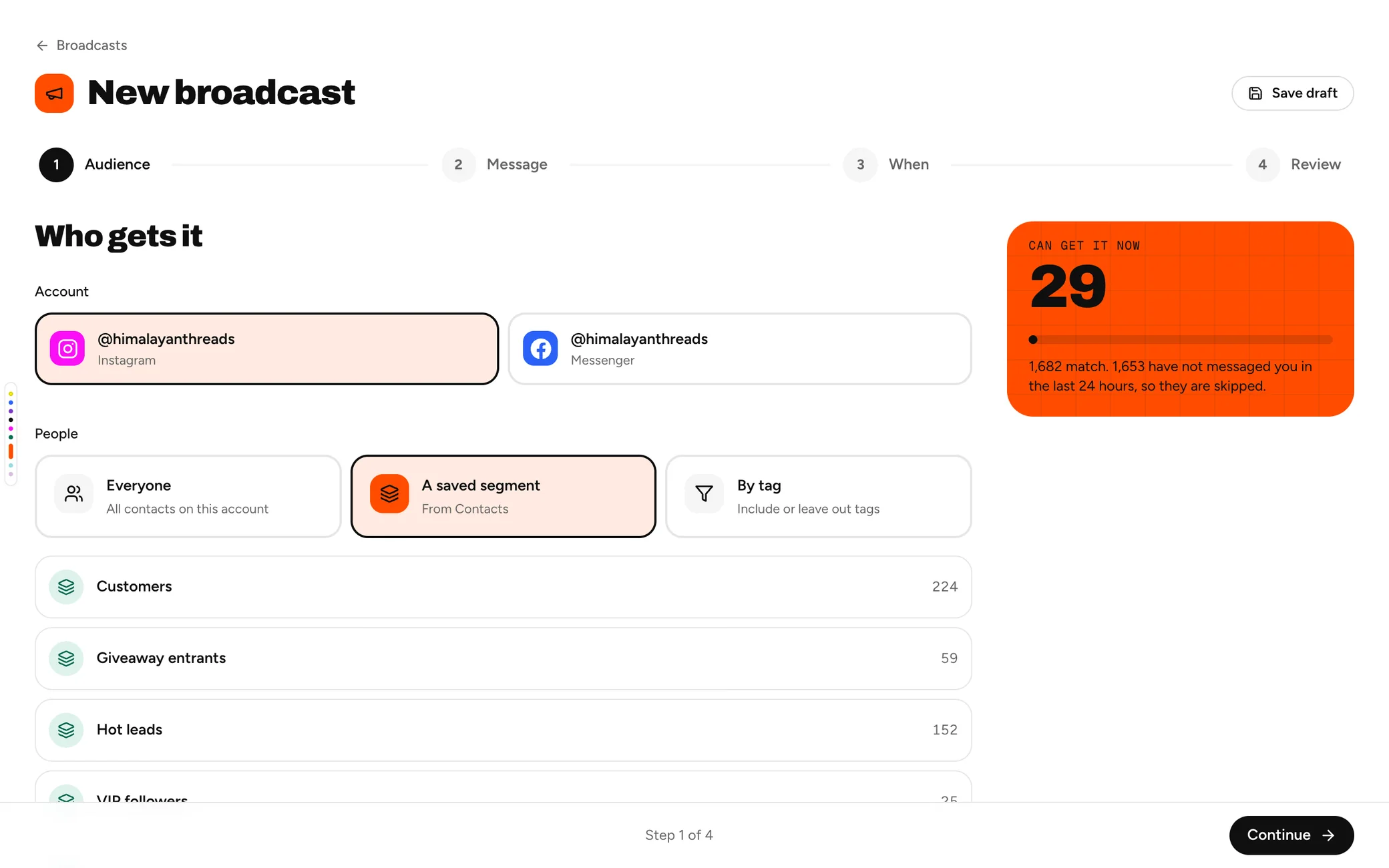 A new broadcast with A saved segment picked